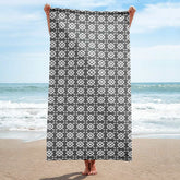 Minimal Club Pattern White on Dark Grey Beach Bath Towel, Towel, $ 42.50, A Moment Of Now™